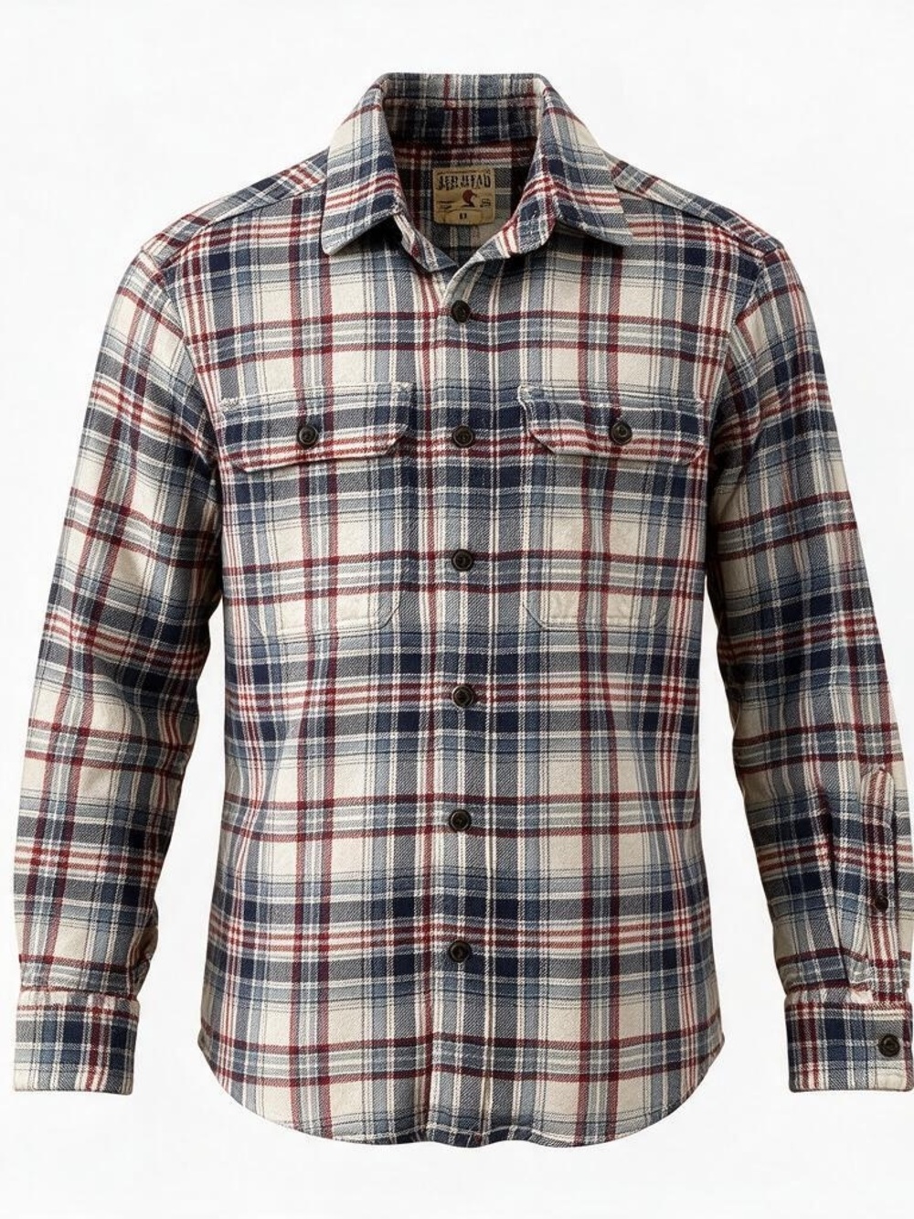 Red Head Long Sleeve Flannel Shirt Size M in Plaid Red, Cream, Navy